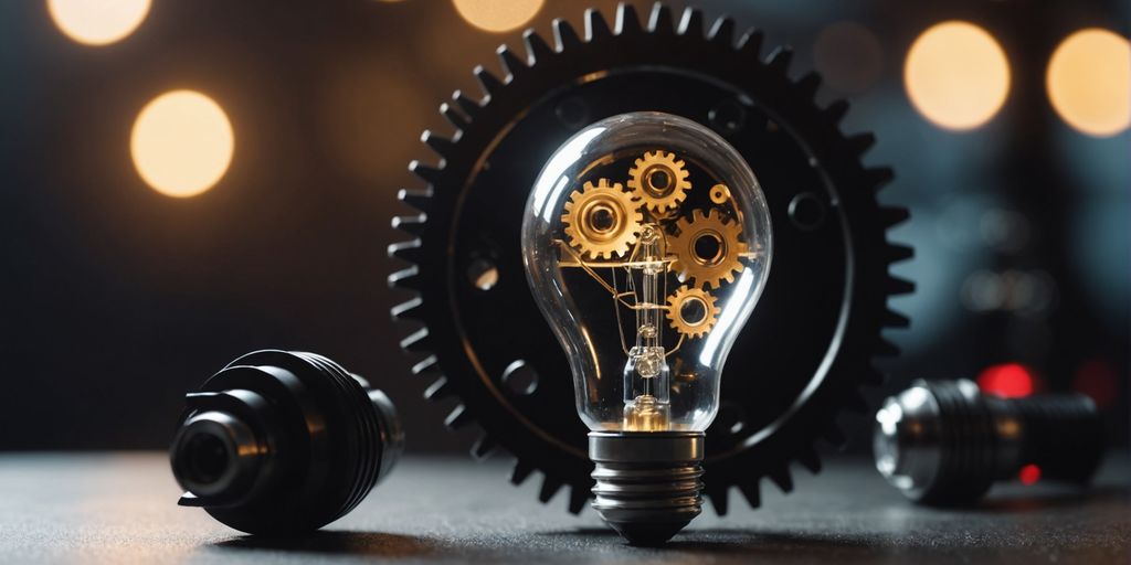 Gears and lightbulb symbolizing business innovation and creativity